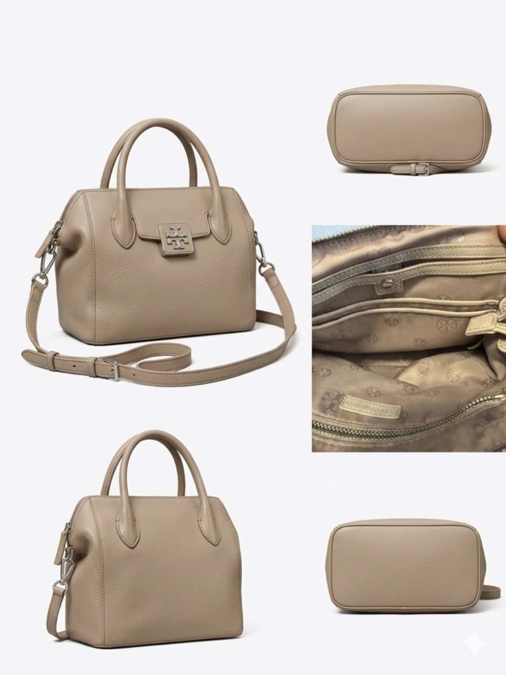 Tory Burch Ashlynn Mini Satchel French Gray Pebble Leather Crossbody Bag - Picture 5 of 6